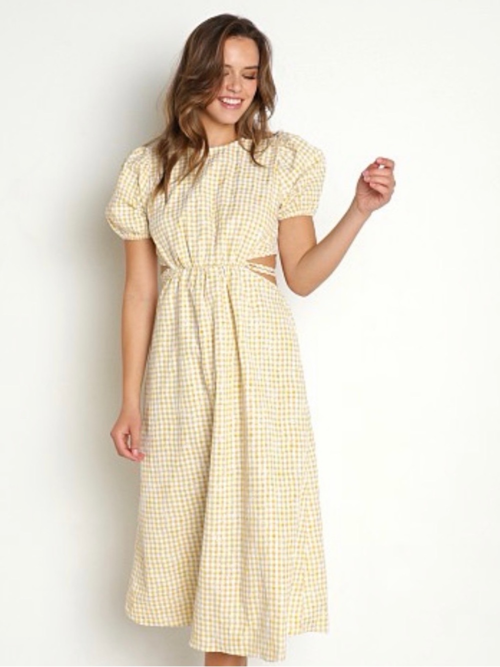 En Saison Yellow Gingham Midi Dress - XS
